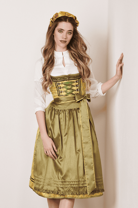 Available for Preorder Krueger  Dirndl Muriel 70 cm skirt length, color yellow/ green - German Specialty Imports llc