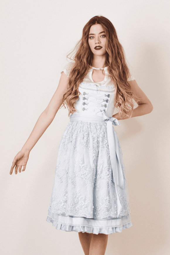 Available for Preorder Krueger  Dirndl Polly 60 cm skirt length, color blue - German Specialty Imports llc