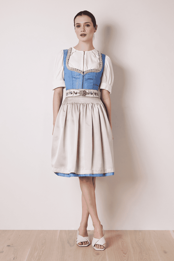 Available for Preorder Krueger  Dirndl Dorea 60 cm skirt length, color blue - German Specialty Imports llc