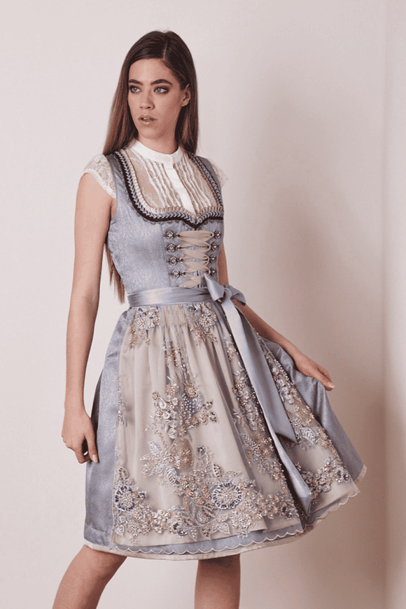 Available for Preorder Krueger  Dirndl Simone 60 cm / 70 cm  skirt length, color blue - German Specialty Imports llc