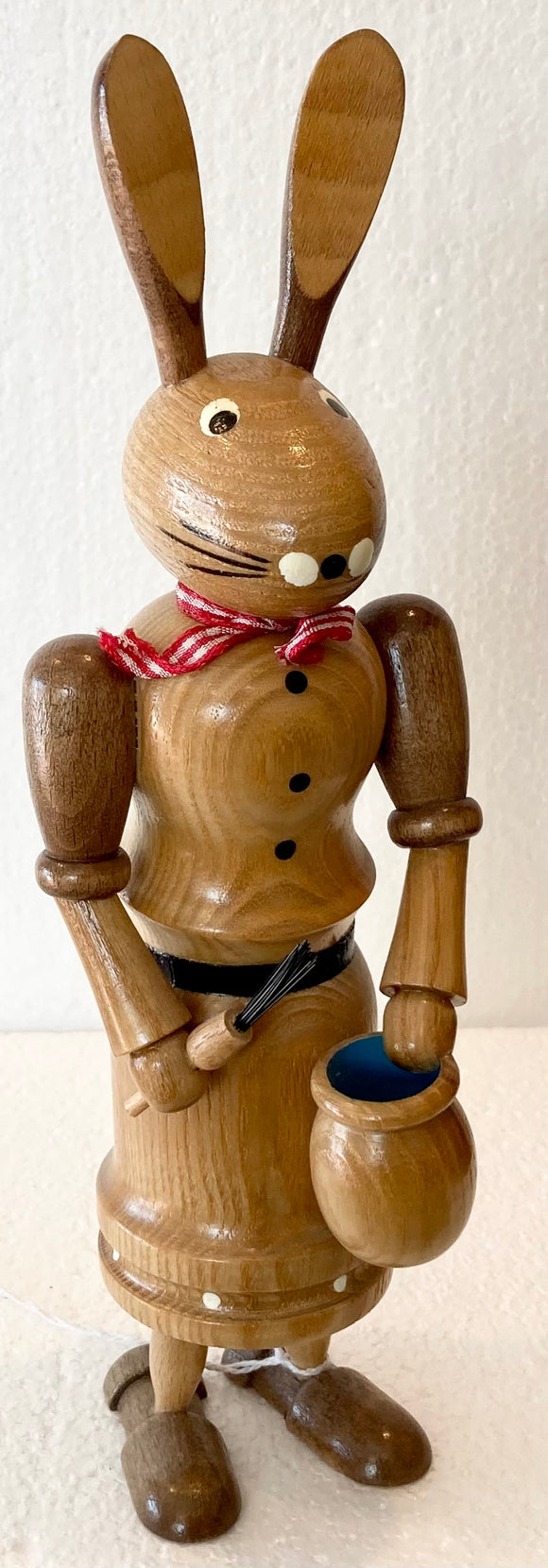 Ore mountain Hand made Wooden Tall Easter Bunny Woman with Paintbrush and Pot - German Specialty Imports llc
