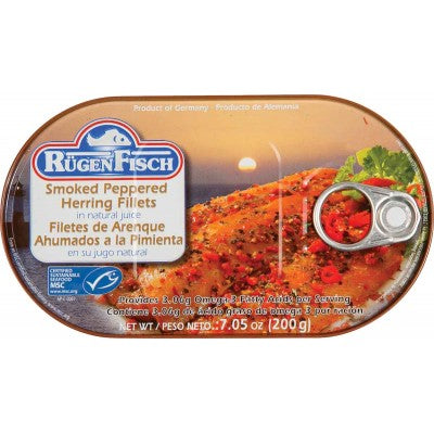 Ruegen Fisch Smoked Peppered Herring Fillets in natural juice - German Specialty Imports llc