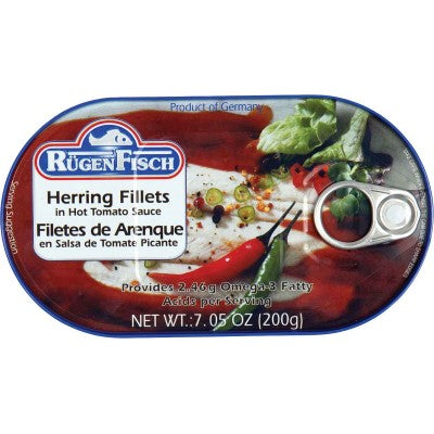Ruegen Fisch Herring Fish  in Hot  Tomato Sauce - German Specialty Imports llc
