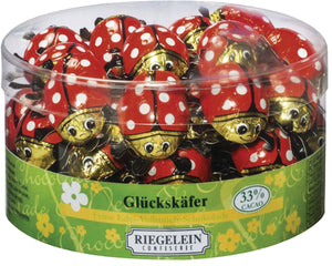 239804 Riegelein n Solid Choco Lady Bug Drum 45 pc Pack   3.5 oz - German Specialty Imports llc