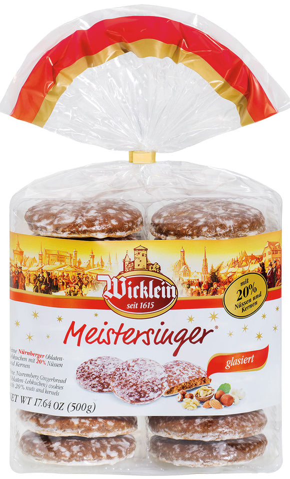 296080 Wicklein  Meistersinger Glazed Gingerbread Oblaten Cookies 20 % Nuts 17.6 oz - German Specialty Imports llc