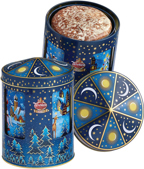 296517 Wicklein Nuenberger Elisen Gingerbread Cookies Music  Box Turning Tin Blue 25 % Nuts  7.05 oz BB 4/4/23 - German Specialty Imports llc
