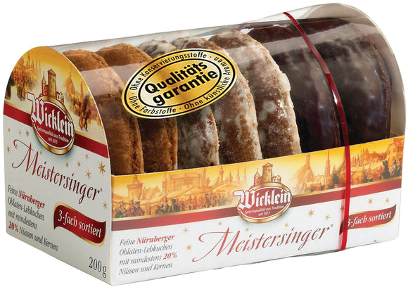 296701 Wicklein  Meistersinger Assorted   Glazed Gingerbread Oblaten Cookies 20 % Nuts 7 oz - German Specialty Imports llc