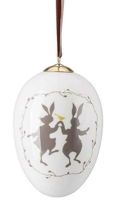 27958  Dekor 725972 Hutschenreuther Porelain Easter Egg Midi - Medium Ornament “Springtime Hasenpaar” Dancing Rabbit Couple  Silhouette - German Specialty Imports llc