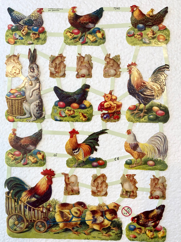 7240 Chickens Die Cut Scrap Pictures Glanzbilder Poesie Album Bilder - German Specialty Imports llc