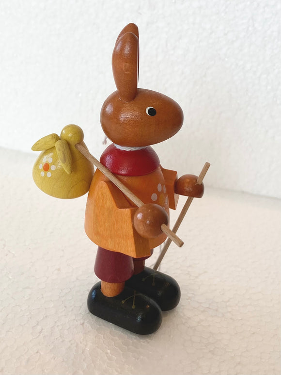 Ore Mountain Hand Made Easter Bunny with Hiking Stick and Picknick Bag - German Specialty Imports llc