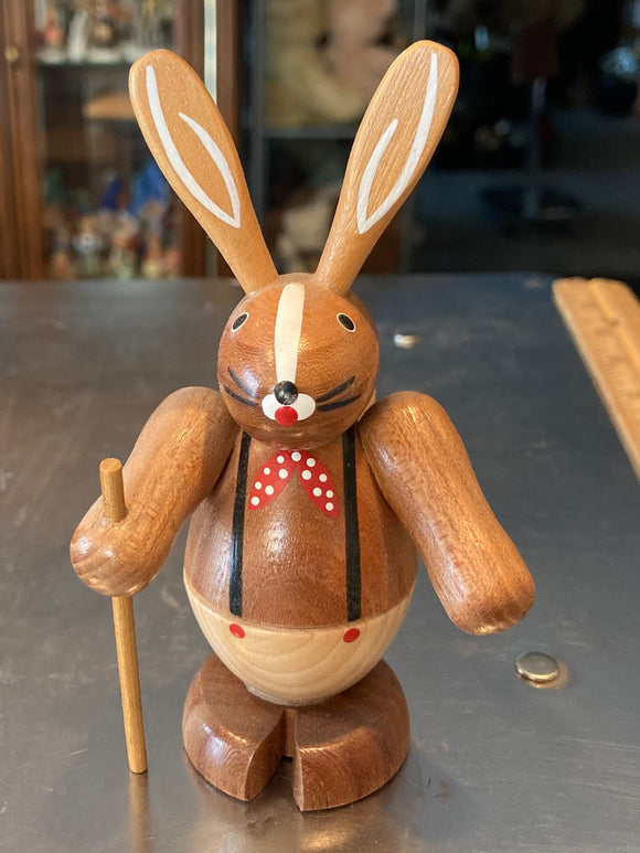 Ore Mountain Hand Made  Natural Easter Bunny with Hiking Stick - German Specialty Imports llc