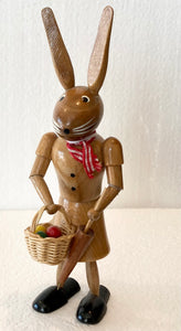 Ore mountain Hand made Wooden Easter Bunny Woman with Basket and umbrella - German Specialty Imports llc
