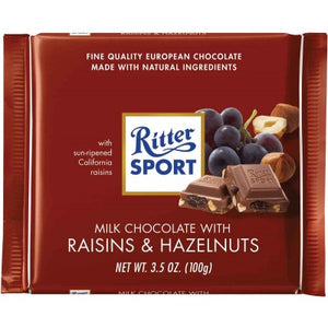 Ritter Sport Milk Chocolate with Raisins & Hazelnut filling - German Specialty Imports llc