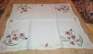Embroidered Dark Rosee Flower Square Table linen - German Specialty Imports llc
