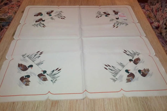 Embroidered Duck in Reed Square  Table linen - German Specialty Imports llc