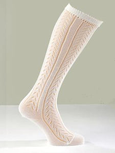 3800-11 Luise Steiner Traditional Trachten  Women Knee  Socks Ajour, White - German Specialty Imports llc