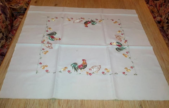 Embroidered  Square  Table linen with Rooster and Hen - German Specialty Imports llc