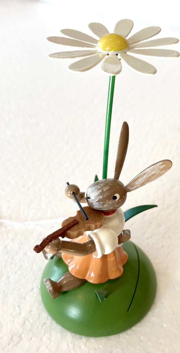 Blank Hand Made Female  Easter Bunny Violine Player with White Margerite Flowers as Place Card Holder - German Specialty Imports llc