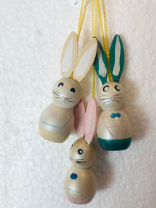 Hand Made and Painted Wooden Easter Bunny Ornament - Pastel Irridescent 2” - German Specialty Imports llc