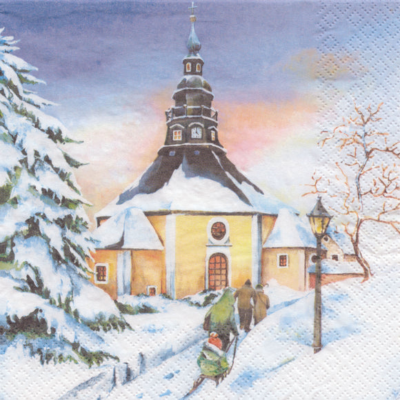 Seiffener Church in Snow Christmas Napkins - German Specialty Imports llc
