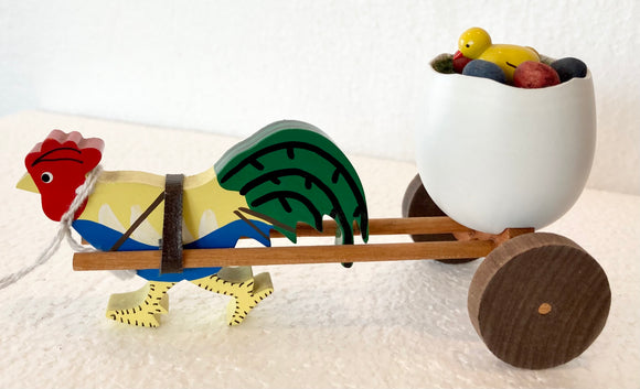 Ore Mountain Hand Made Easter Rooster  with Easter Egg Cart - German Specialty Imports llc