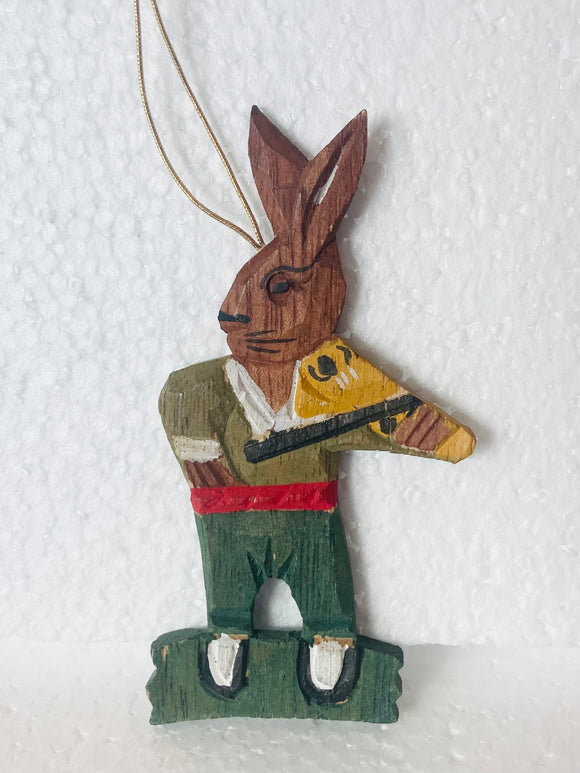 Hand Made and Painted Wooden Easter Bunny Violin Ornament - German Specialty Imports llc