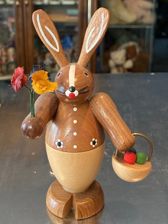 Ore Mountain Hand Made Wooden Natural Easter Bunny with Basket - German Specialty Imports llc