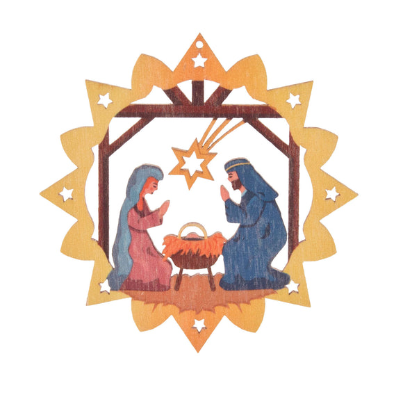 Colored Nativity Wooden Ornament - German Specialty Imports llc