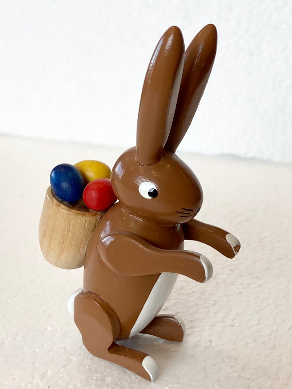 Wood Brown Painted Easter Bunny with Easter Basket on back and white Belly - German Specialty Imports llc