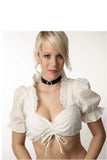 4055 Fuchs Dirndl Blouse with ruffles in neck and puffy elastic arms, in white, beige and black - German Specialty Imports llc