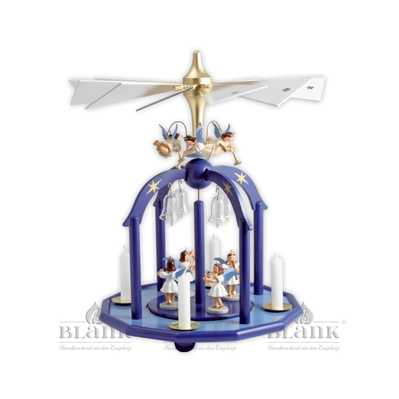 Blank brand Pyramid, 7 Angels and glass bells, painted blue color - German Specialty Imports llc