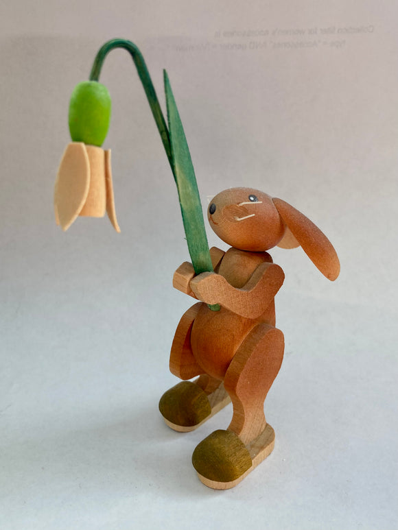 Erzi Hand Made Ore Mountain Easter Bunny with Delicate Snowdrop Flower - German Specialty Imports llc
