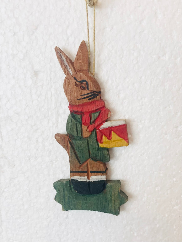 Hand Made and Painted Wooden Easter Bunny Drum Ornament - German Specialty Imports llc
