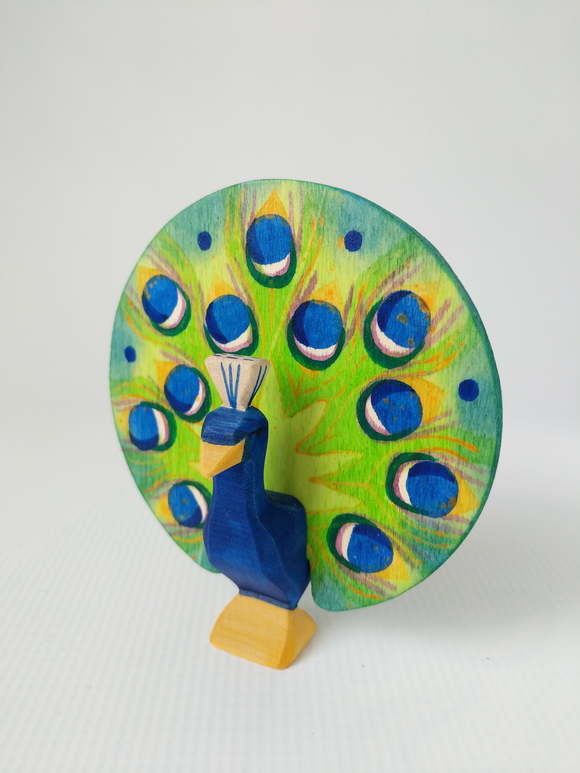 11841 Ostheimer Hand made Wooden Peacock with OPEN wheel - German Specialty Imports llc