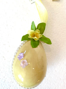 Paper Machee Yellow  Decorated  Easter Egg Ornament - German Specialty Imports llc