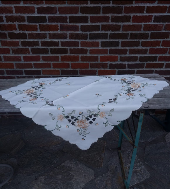 Embroidered  Copper color Rose  Square Table linen with Beautiful Cutouts - German Specialty Imports llc