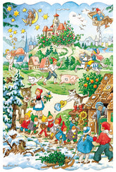 Advents Calendar Card with Envelope Gnomes with Fairytales on sled - German Specialty Imports llc