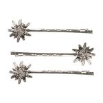 Hair clips rhinestone-edelweiss set of 3 (antique-silver-colored) - German Specialty Imports llc