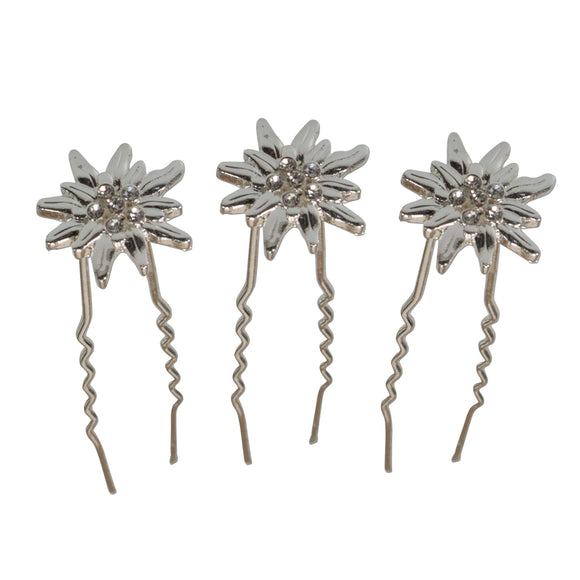 Hairpins rhinestone-edelweiss set of 3 (antique-silver-colored) - German Specialty Imports llc
