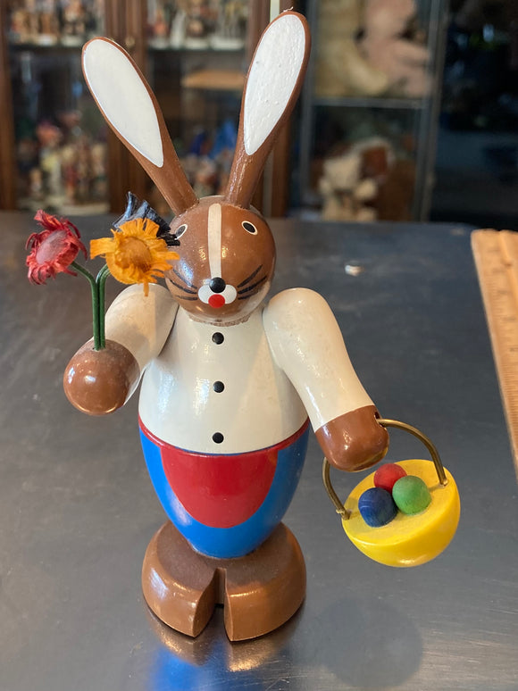 Ore Mountain Hand Made Colored  Easter Bunny with Flowers  and Easter Basket - German Specialty Imports llc