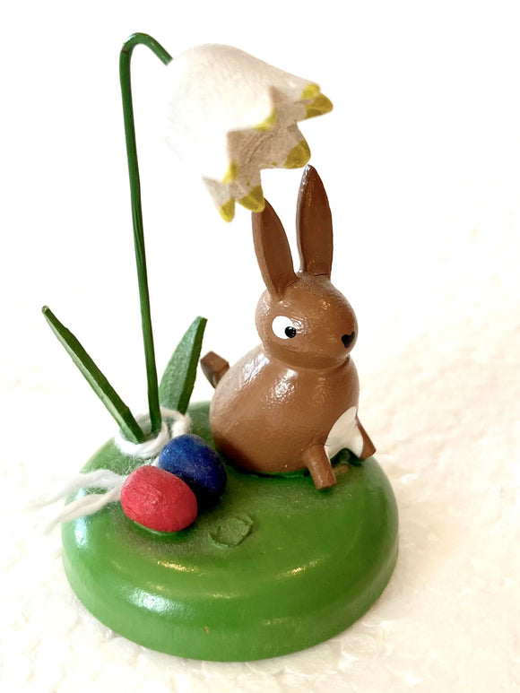 Ore Mountain Hand Made Wooden Easter Bunny  with Bell flower and eggs - German Specialty Imports llc