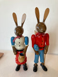 Ore mountain Painted  Hand made Wooden Tall Easter Bunny Woman with Paintbrush and Pot - German Specialty Imports llc