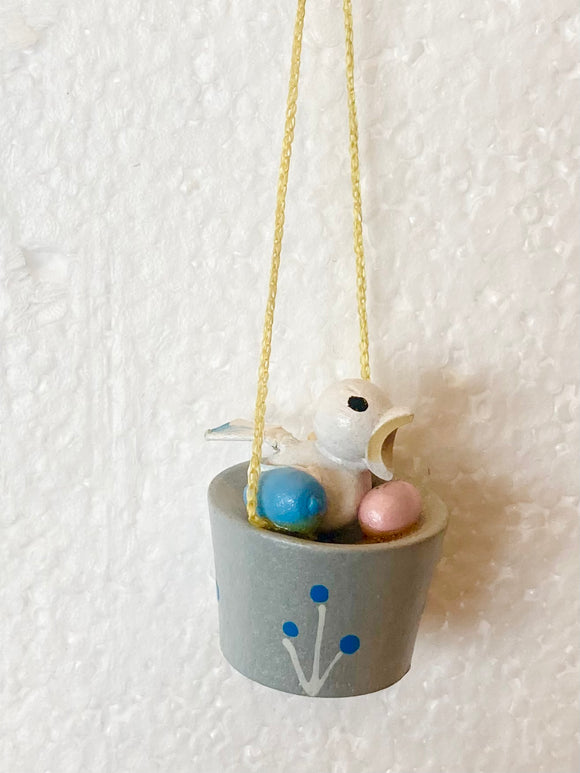 Hand Made and Painted Wooden Easter Basket with Chick Ornament - German Specialty Imports llc