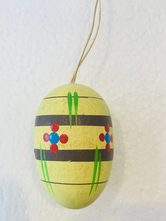 Hand Made and Painted Wooden Easter Egg Ornament - yellow with flower - German Specialty Imports llc
