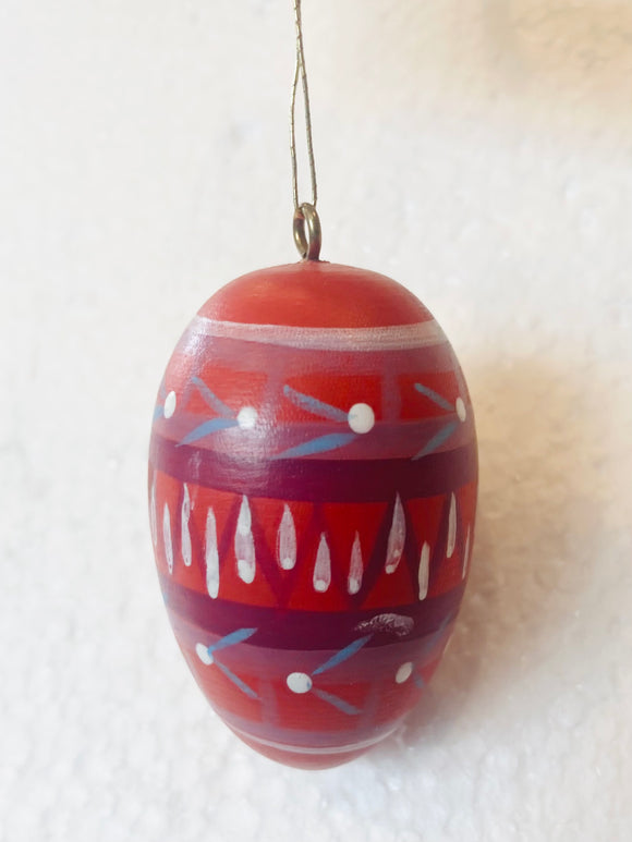 Hand Made and Painted Wooden Easter Egg Ornament - stripes red purple - German Specialty Imports llc