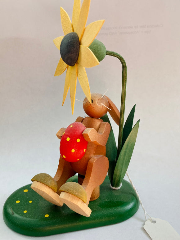 Hand Made Ore Mountain Easter Bunny with Brown-Eyed Susan Flower and egg scene - German Specialty Imports llc