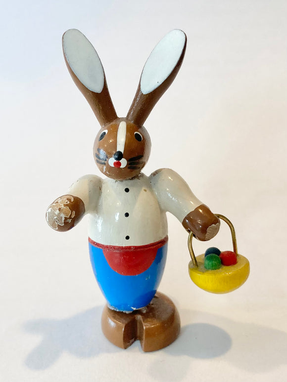 Mini Ore Mountain Hand Made Painted Wooden Male  Easter Bunny with Egg Basket - German Specialty Imports llc