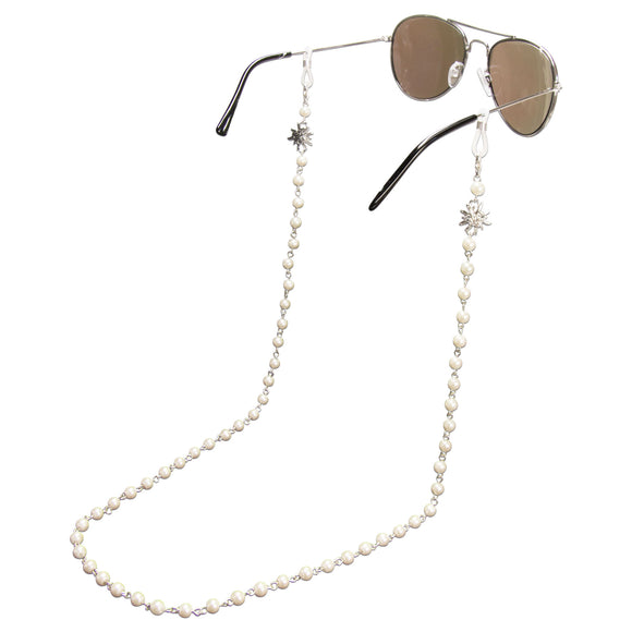 Rhinestone Edelweiss Eyewear Necklace & Pearls (silver-colored) - German Specialty Imports llc