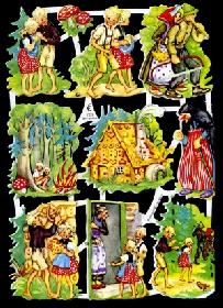 7026 Haensel & Gretel  with Mushrooms Die Cut Scrap Pictures Glanzbilder Poesie Album Bilder - German Specialty Imports llc
