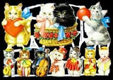 7034 Cats with Heart and Musician Cats  Die Cut Scrap Pictures Glanzbilder Poesie Album Bilder - German Specialty Imports llc
